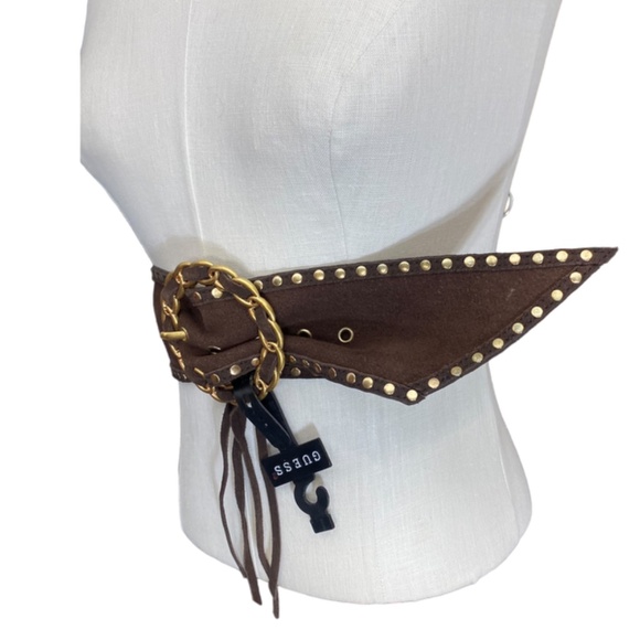 Brown Jeans Belt Women Studded Suede Studded Rodeo Western Cowgirl Large Gold - Picture 10 of 15